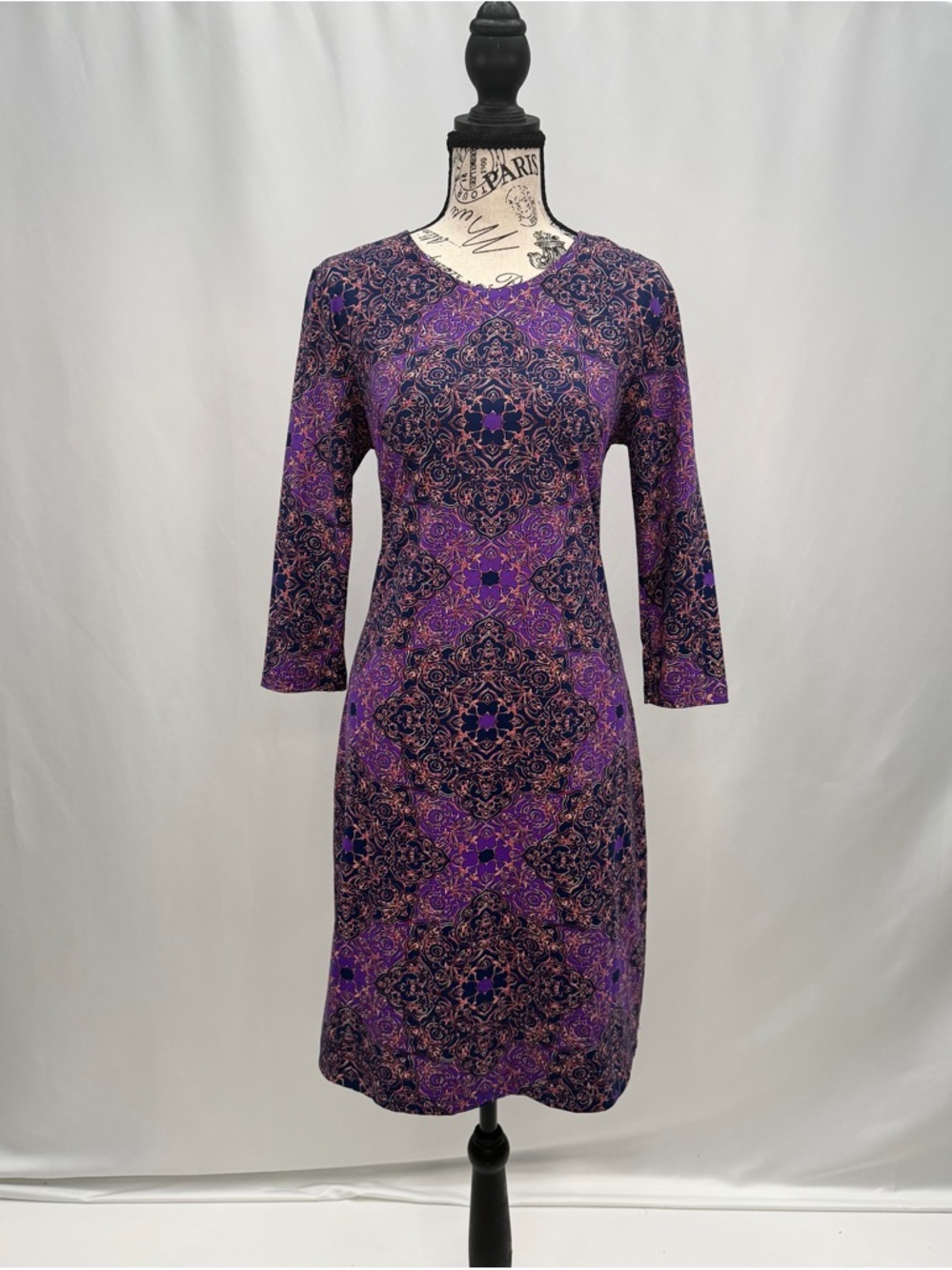 J. McLaughlin Purple Patterned Long-Sleeve Sheath Dress